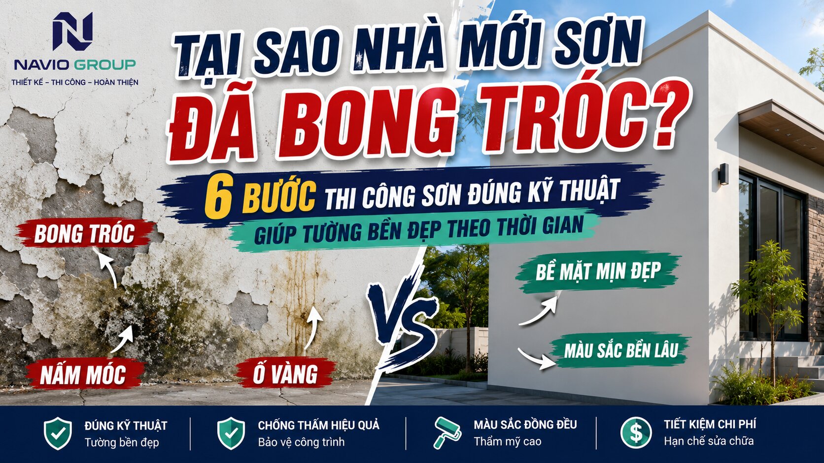 TẠI SAO NHÀ MỚI SƠN ĐÃ BONG TRÓC? 6 BƯỚC THI CÔNG SƠN ĐÚNG KỸ THUẬT MÀ GIA CHỦ NÊN BIẾT